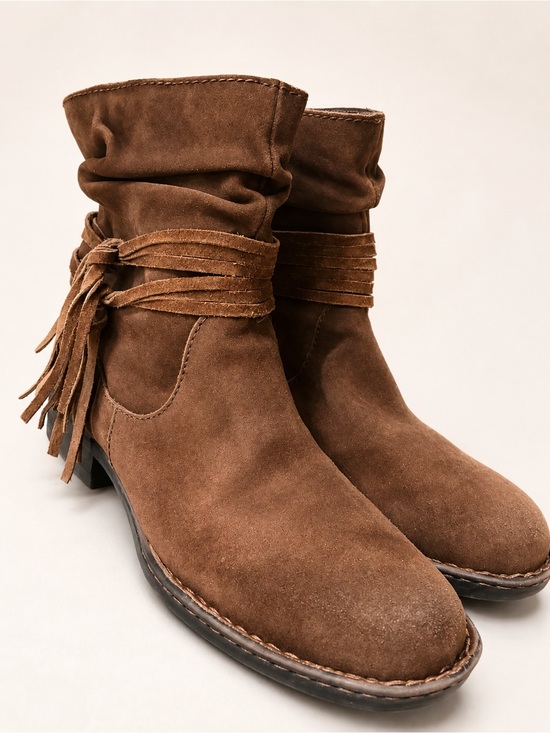 Born Shoes - Børn Tarklin Brown Suede Leather Wrap Fringe Ankle Boots Women’s 9M